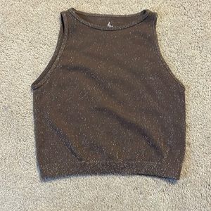 Free People M/L Cocoa Glitter High Neck Crop Top- Never Worn